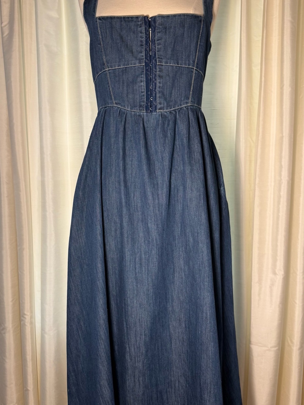 Denim Maxi Dress with Button Front and Pockets - Picture 13 of 13